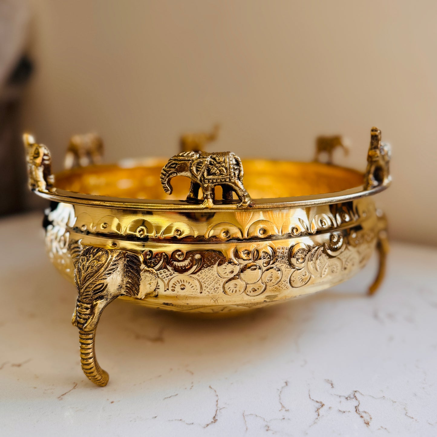 🐘 Premium Brass Elephant Urli Bowl