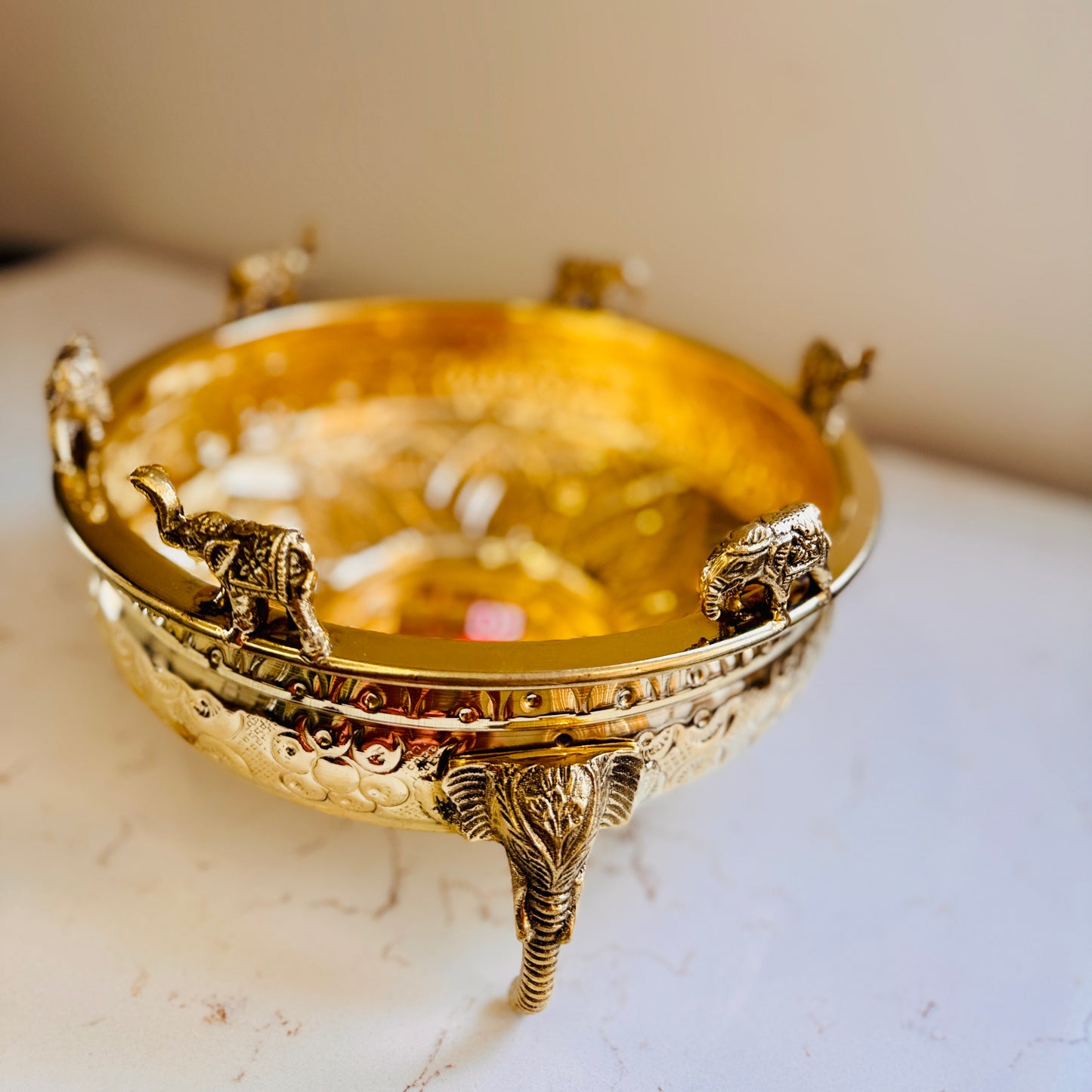 🐘 Premium Brass Elephant Urli Bowl