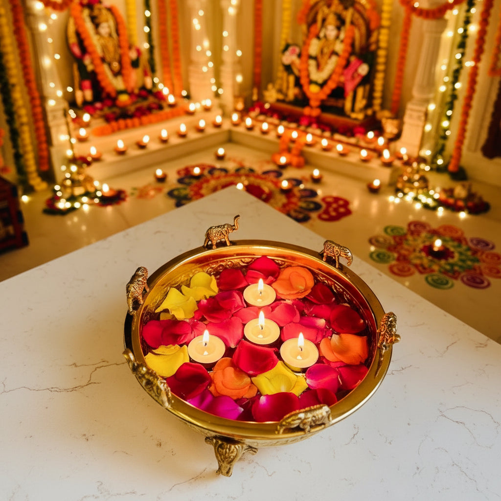 🐘 Premium Brass Elephant Urli Bowl