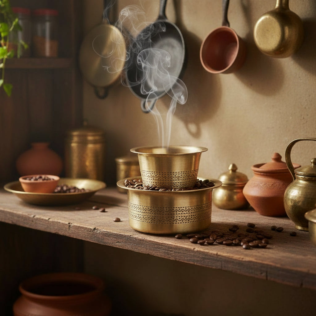 Premium South Indian Brass Filter Coffee Dabra – Traditional Davara Tumbler Set (Made in India)