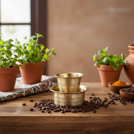 Premium South Indian Brass Filter Coffee Dabra – Traditional Davara Tumbler Set (Made in India)