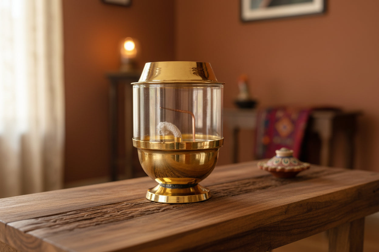 Premium Akhand Brass & Glass Diya
