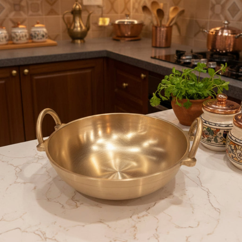 Premium Bronze Kadahi – Traditional Cooking Kadhai with Handles for Indian Cooking
