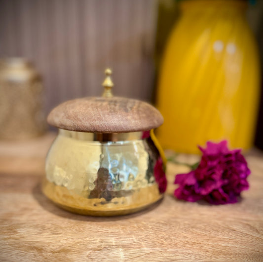 Hand-Hammered Brass Container with Lid