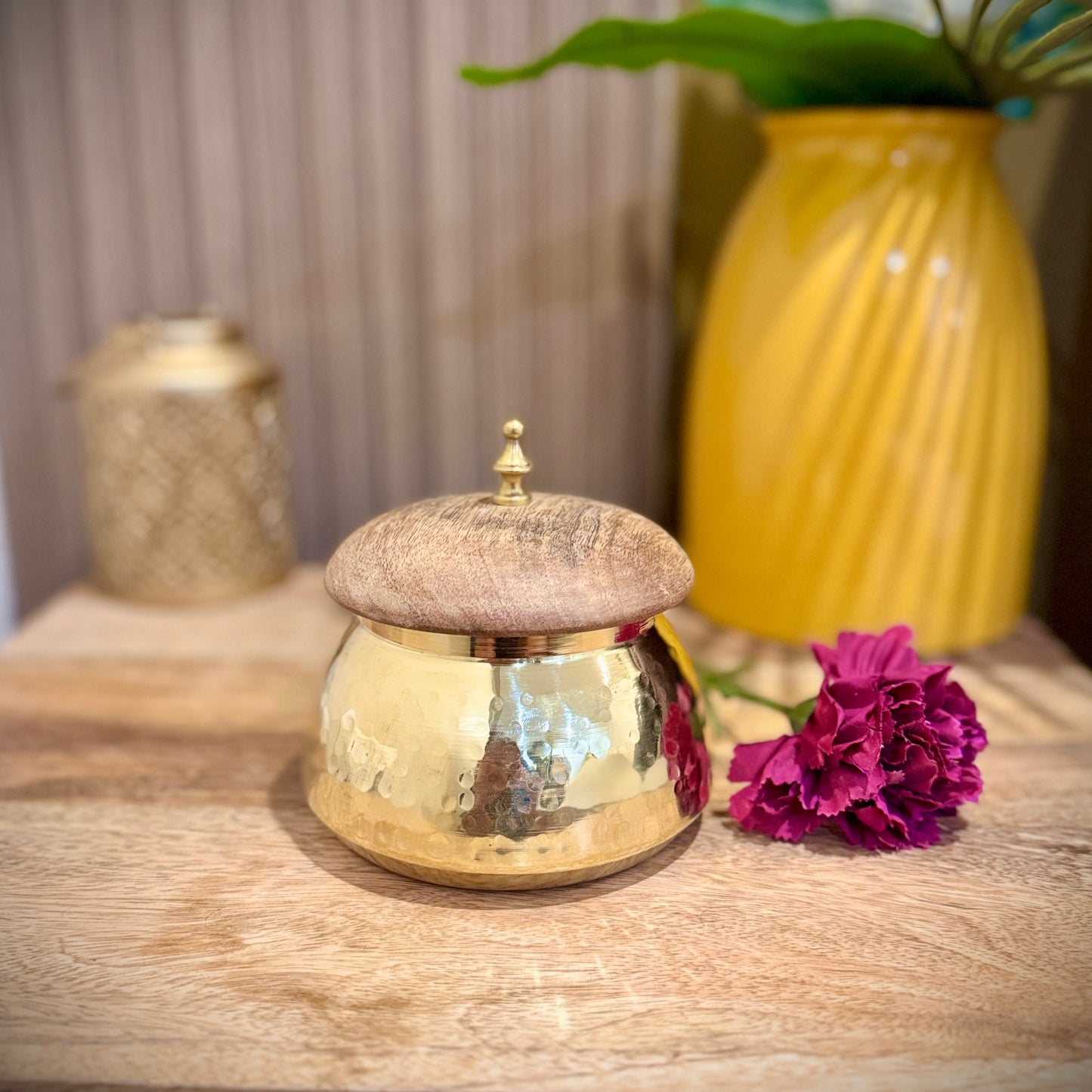 Hand-Hammered Brass Container with Lid