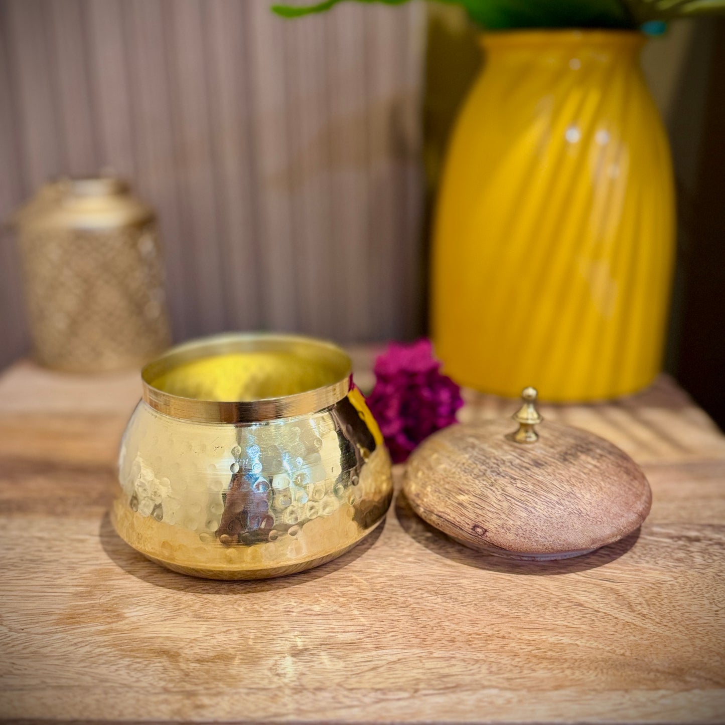 Hand-Hammered Brass Container with Lid