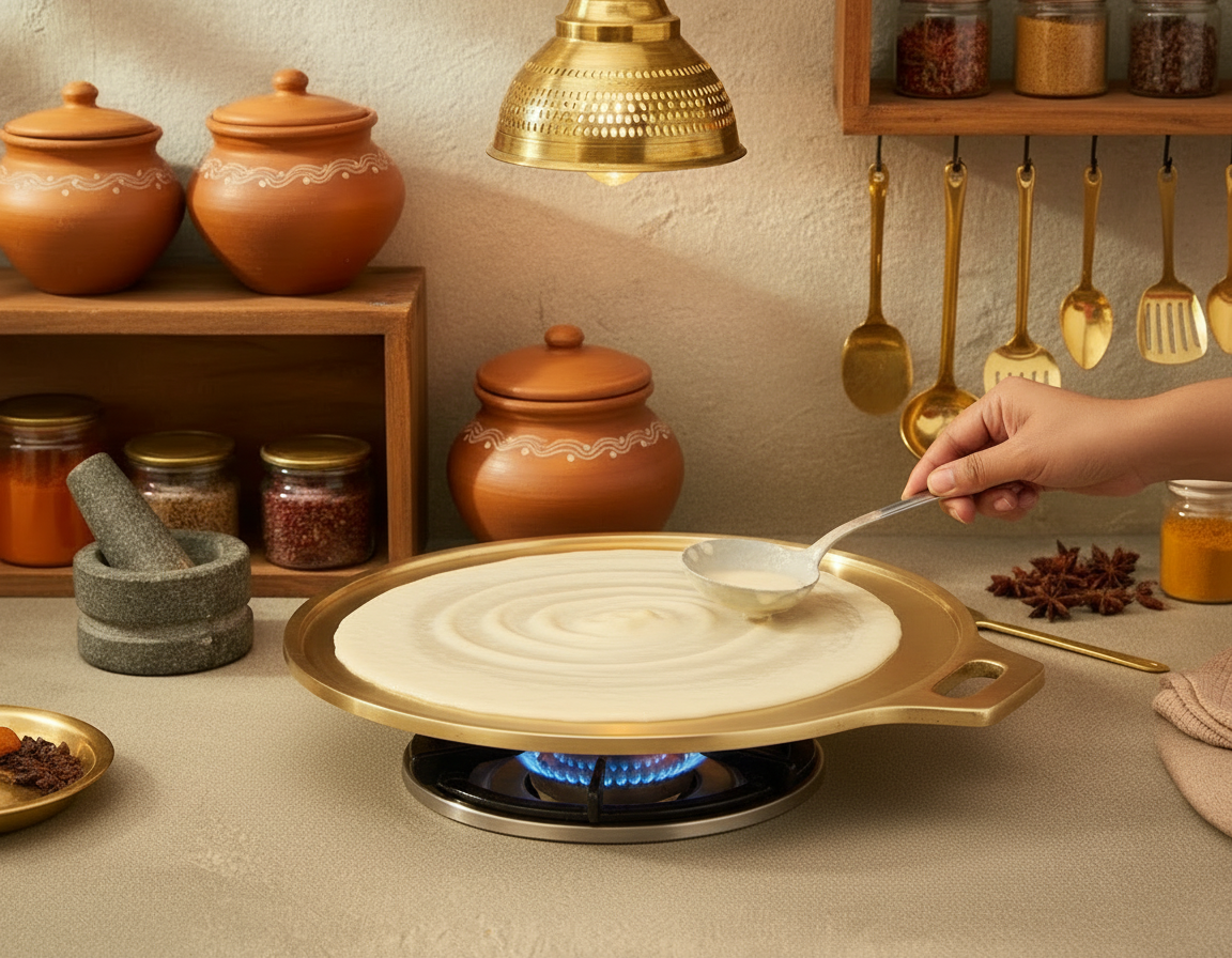 Premium Bronze Dosa Tawa with Handle — Made in India