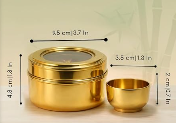Nayi Naveli Handcrafted Brass Mini Masala Box 4 Inch | 5-Compartment Spice Storage Containers