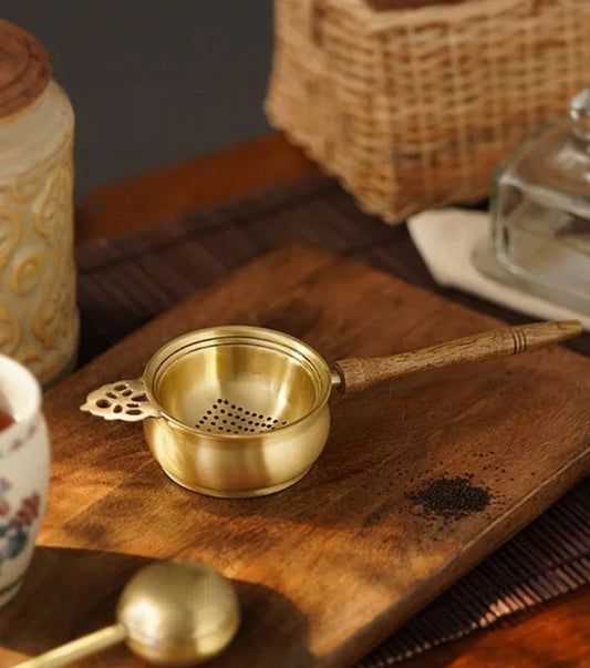 Pure Brass Tea Strainer with Bowl