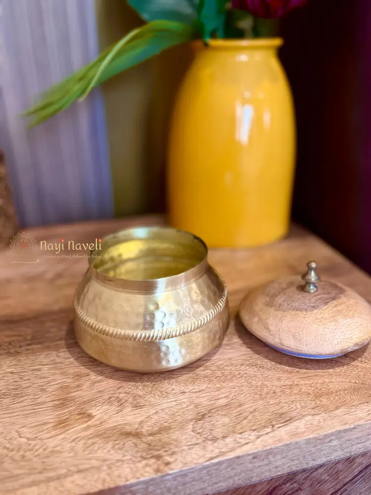 Brass Storage Jar with Wooden Lid