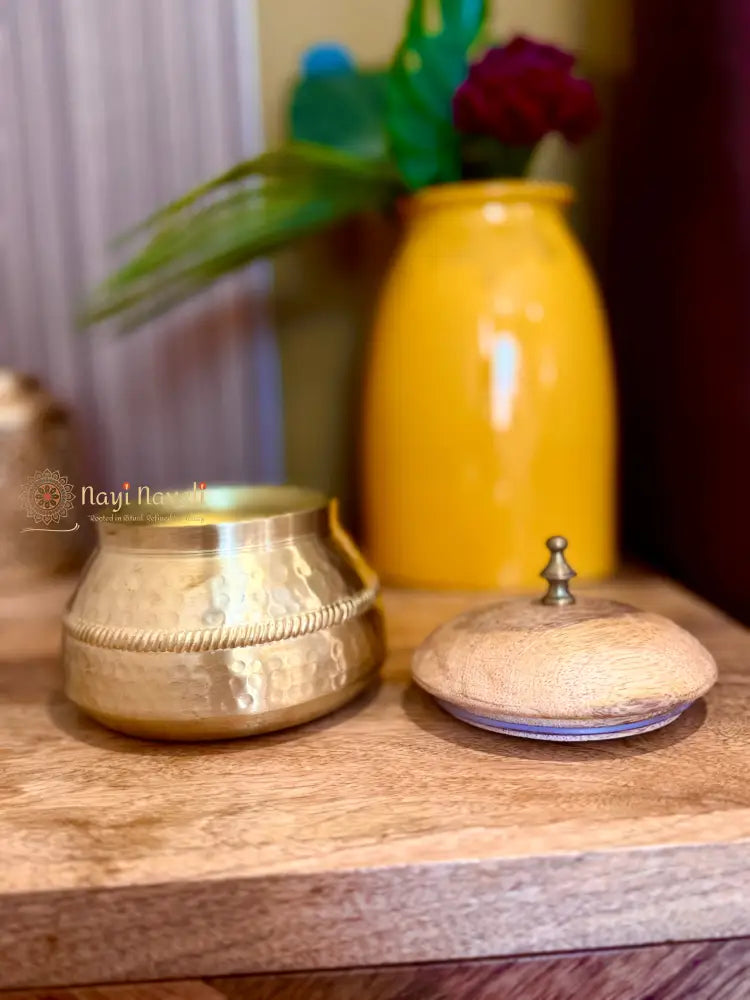 Brass Storage Jar with Wooden Lid