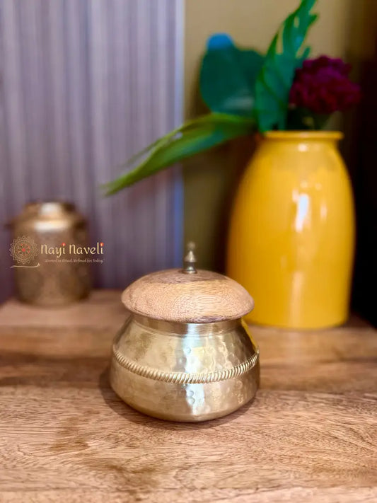 Brass Storage Jar with Wooden Lid