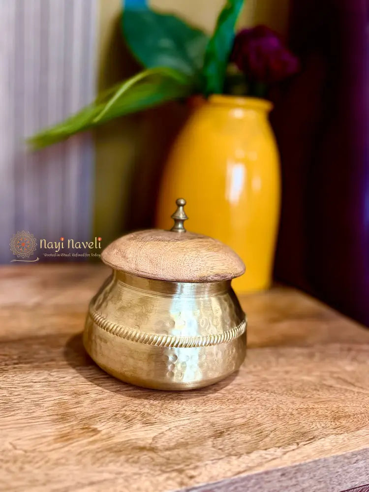 Brass Storage Jar with Wooden Lid