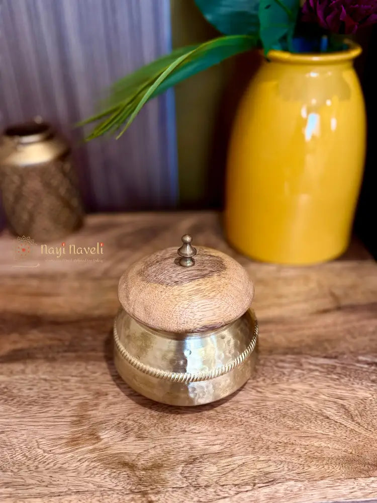Brass Storage Jar with Wooden Lid