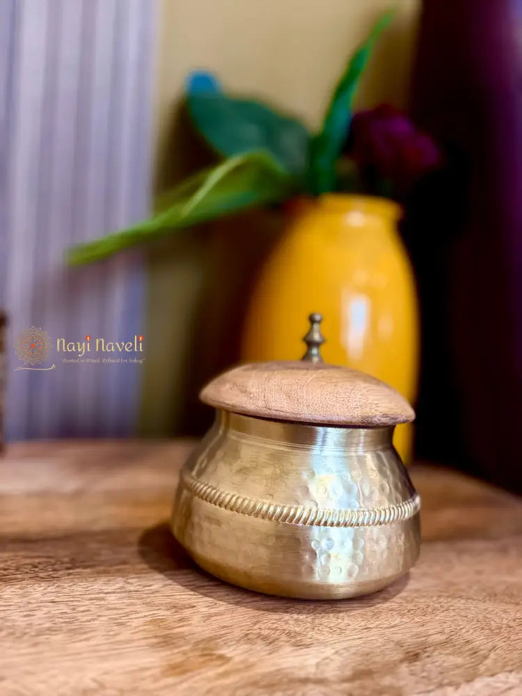 Brass Storage Jar with Wooden Lid